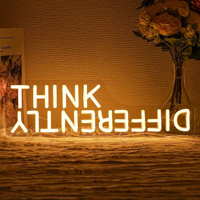 Think Differently LED Neon Sign – USB Wall Light with Push Button Control
