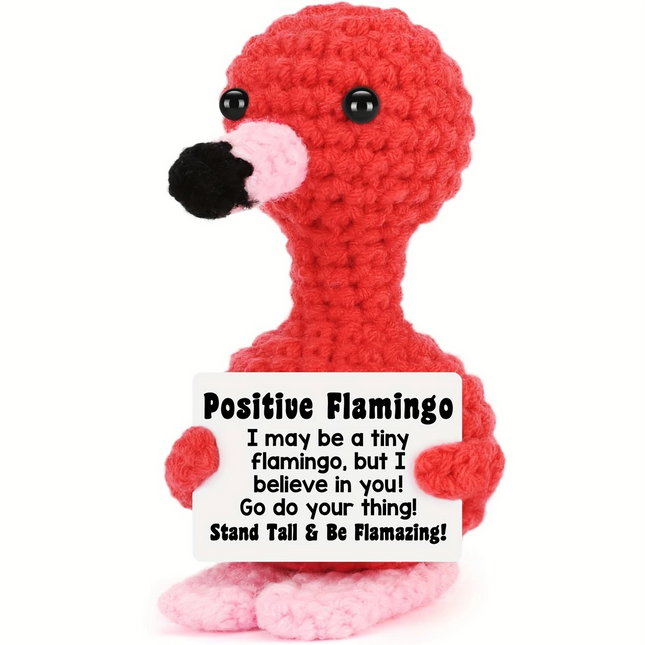 Mini Crochet Flamingo – Handmade Positivity Gift with Uplifting Message