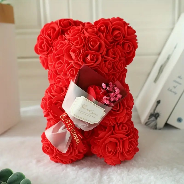 Cute Teddy Bear with Artificial Roses – The Perfect Romantic 'I Love You' Gift