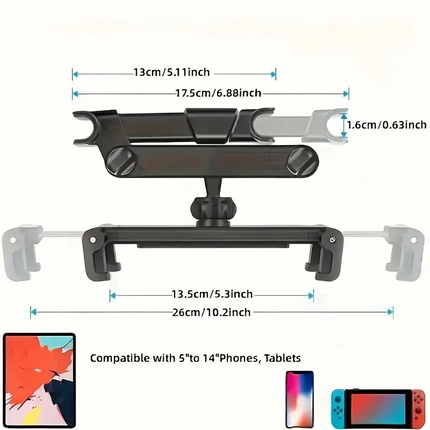 Universal Car Headrest Tablet Holder – Adjustable Mount for iPad, Tablets & Devices 11.9–32.7cm