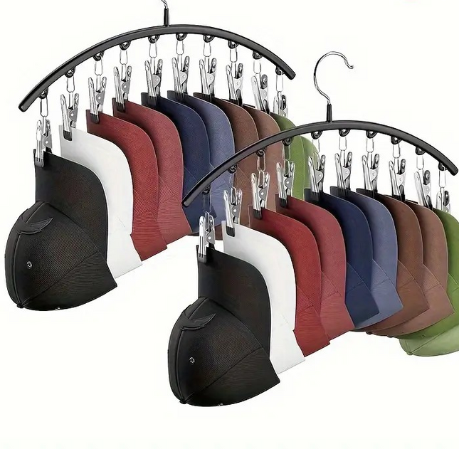 Hat Hook Rack with 10 Clips – 1pc Wardrobe & Closet Cap Organizer for Baseball Hats, Easy Hanging Storage Solution