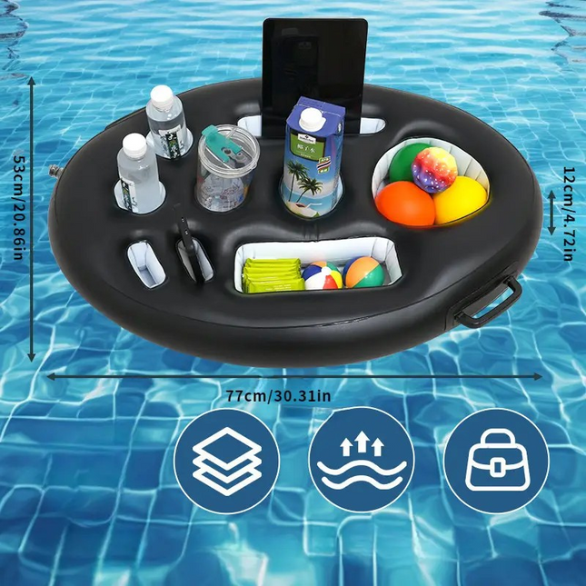 Inflatable Pool Cup Holder, Party Inflatable Tray, Pool Water Drink Keg, Perforated Self Service Cup Seat Floating Mat